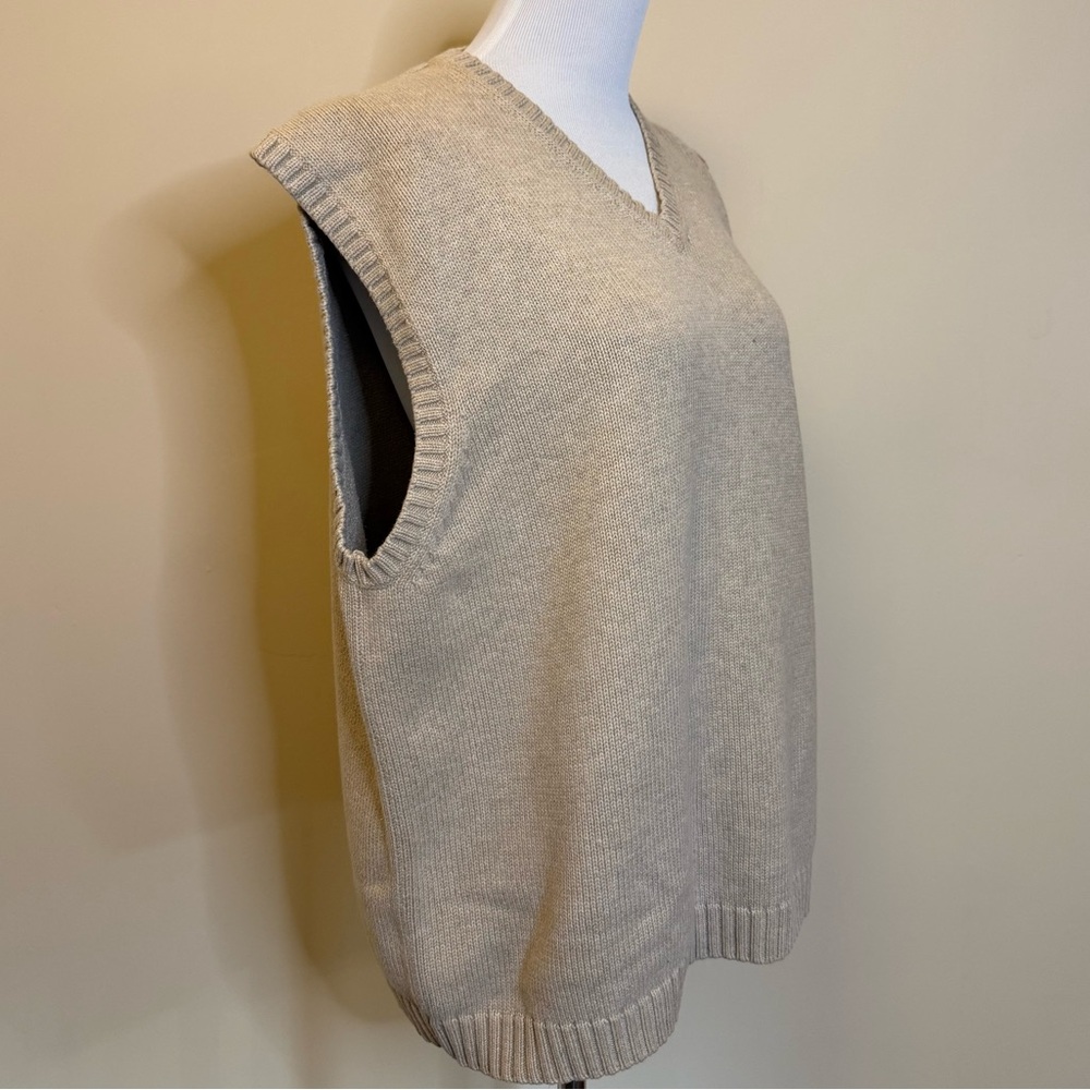Lands End Knit Sweater Vest XL Beige V Neck Classic Preppy Layering - Picture 1 of 8